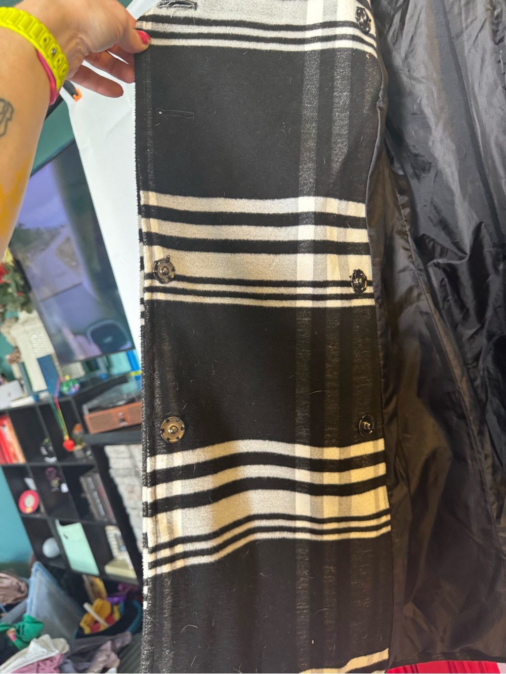 BCX Black and White Plaid Pea Coat - Picture 3 of 5
